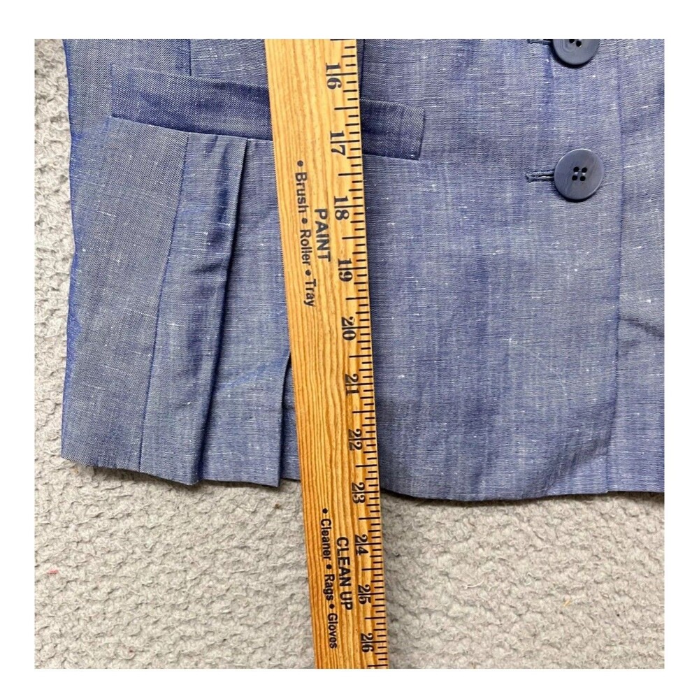 Lafayette 148 Blazer Womens 8 Blue Linen Wool Chambray Classy Preppy Nautical - Picture 8 of 12